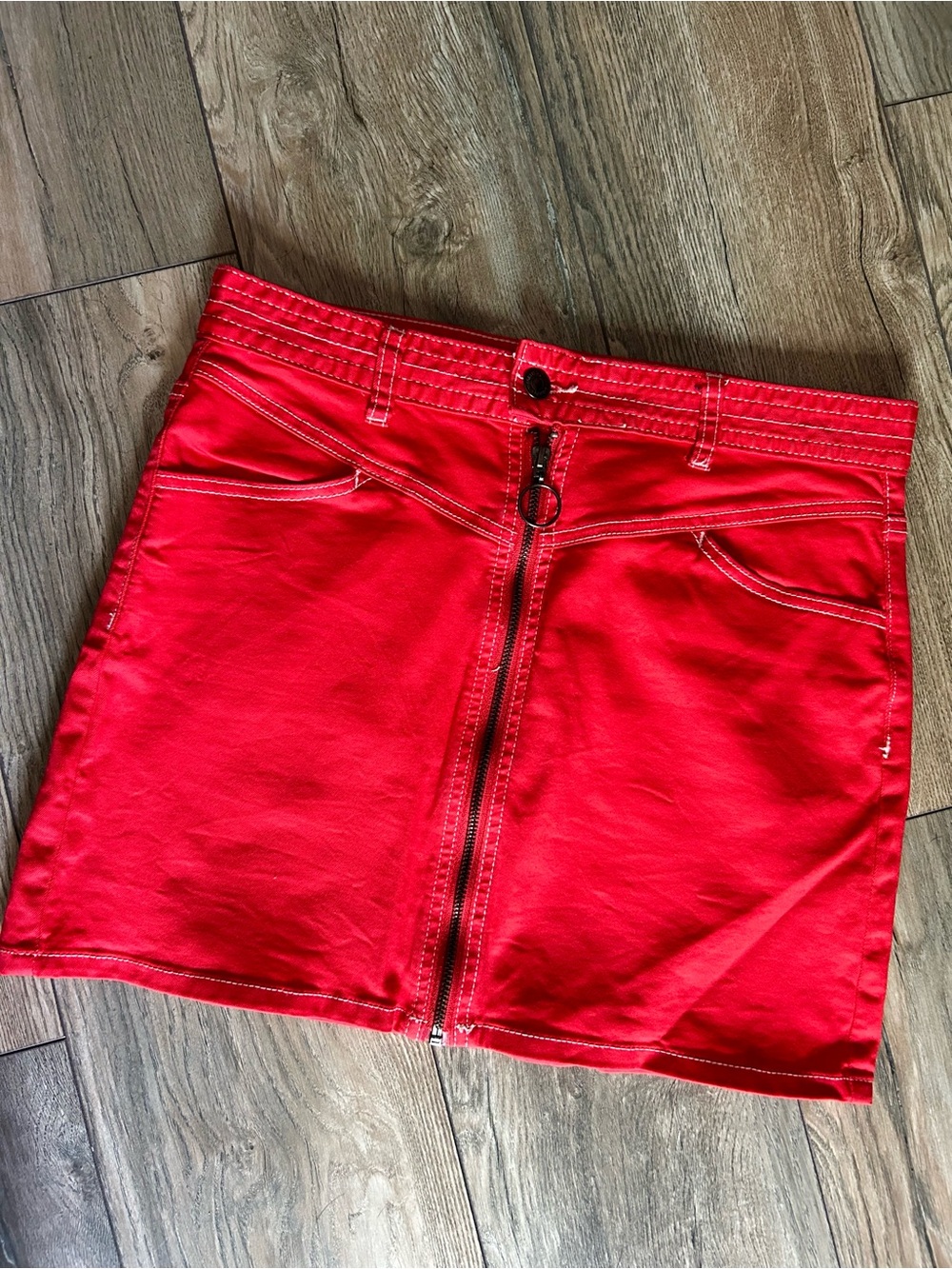 Red Zipper Mini Skirt